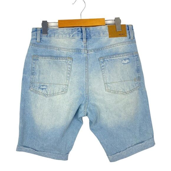 Aeropostale Aero Men's Slim Light Wash Distressed Cuffed Jean Denim Shorts US 31 - Picture 2 of 14